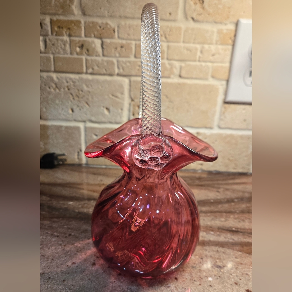 Elegant Pink Glass Vase with Handle